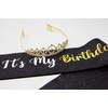 image:imageFunky Junque Rhinestone Tiara Crown Bridal Wedding Headband  Lightweight alloy tiara with sparkling rhinestones for weddings proms bachelorette parties amp bridal eventsSash Its My Birthday Btches  Black  Tiara Gold