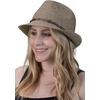 image:imageFunky Junque Short Brim Fedora Packable Sun Hat for Women  Adjustable Fedora sun hat with UPF 50 drawstring for vacations beaches festivals brunch amp garden parties2 Pack  Black  Brown Multi W Beaded Ropes