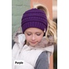 image:imageFunky Junque Toddler Girl Ponytail Beanie  Girls Winter Hat Messy Bun Pony Tail Beanies Ages 27 Warm Knit Cap Stretch Fit3 Pack  Black  Ivory  Candy Pink