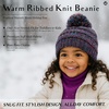 image:imageFunky Junque Toddler Pom Beanie  Kids Winter Hat for Ages 14 Baby Boy amp Girl Knit Beanies Warm Cozy Knit Snow Hats4 Tone Mix  Black  Purple  Orange  Teal
