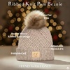 image:imageFunky Junque Toddler Pom Beanie  Kids Winter Hat for Ages 14 Baby Boy amp Girl Knit Beanies Warm Cozy Knit Snow HatsBeige Mix  Diagonal Stripes Faux Fur Pom