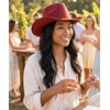 image:imageFunky Junque Wide Brim Cowboy Hat for Women with Decorative Band  Adjustable Fit Cowboy Hat with Sun Protection Concerts Festivals and Western for WomenSuede W Chinstrap  Red