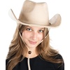 image:imageFunky Junque Wide Brim Cowboy Hat for Women with Decorative Band  Adjustable Fit Cowboy Hat with Sun Protection Concerts Festivals and Western for WomenSuede W Chinstrap  Beige