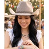 image:imageFunky Junque Wide Brim Cowboy Hat for Women with Decorative Band  Adjustable Fit Cowboy Hat with Sun Protection Concerts Festivals and Western for WomenSuede W Multi Thread Trim  Grey