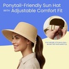 image:imageFunky Junque Wide Brim Panama Sun Hat Womens Packable Straw  Lightweight paper hat with adjustable drawstring for beach trips vacations summer getaways amp everyday wearSplit Back Ponytail  Beige Mix