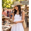 image:imageFunky Junque Womens Rhinestone Cowboy Hat  Lightweight Straw Cowboy Hat with Sun Protection Concerts Festivals and Western for WomenPearl  Rhinestone  Natural