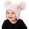 image:imageFunky Junque Baby Pom Pom Beanie Warm Winter Hat for Infants and Toddlers Chenille Double Pom Poms for Baby Girls amp BoysEarflap  Light Pink