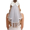 image:imageFunky Junque Bride to Be Veil Satin Tulle Bachelorette Headpiece  Doublelayered tulle veil with Bride To Be embroidery for bachelorette parties bridal showers photos amp keepsakesOversized Satin Bow W Ribbon Edge