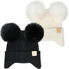 image:imageFunky Junque Double Pom Pom Baby Beanie  Newborn Girl Winter Hat 012 Months Cute Cozy Knit Infant Beanies for Cold Weather2 Pack  Black  Ivory  Ear Flap