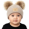 Beige - Diagonal Basketweave Pattern - Double Pom Pom