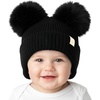 Black - Ear Flap W/ Double Faux Fur Pom