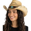 image:imageFunky Junque Embroidered Band Decorative Cowgirl Hat  Patriotic straw cowboy hat with breathable woven design stretchy fit and sun protection for rodeos festivals amp moreTurquoise Stud W Embroidered Floral Trim  Natural