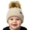 image:imageFunky Junque Fleece Lined Baby Beanie  Soft Cozy Cable Knit Winter Hat with Pom Pom for Infants 012 MonthsBeige