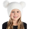 image:imageFunky Junque Kids Beanie with Earflaps Faux Fur Double Pom Pom Warm Winter Beanies for Girls Toddlers Children Ages 16White