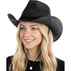 image:imageFunky Junque Open Weave Cowboy Hats for Women  Lightweight Western Retro Beach Straw Cowgirl Hat Concerts Festivals and Western for WomenOpen Weave W Chin Strap  Black