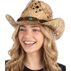 image:imageFunky Junque Raffia Cowgirl Hats for Women Western Sun Hat  Breathable woven raffia with an adjustable fit for beach days country concerts vacations rodeos amp festivalsStudded Turquoise Stone Trim