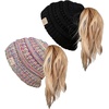 image:imageFunky Junque Toddler Girl Ponytail Beanie  Girls Winter Hat Messy Bun Pony Tail Beanies Ages 27 Warm Knit Cap Stretch Fit1 Rainbow  1 Solid Black Bundle