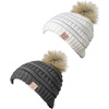 2 Pack - Grey & Ivory Faux Fur Pom