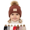 Diagonal Stripes Faux Fur Pom W/Patch (Brick)
