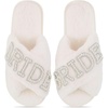 image:imageFunky Junque White Bridal Slippers Faux Fur Pearl Rhinestone Bride Slides  Plush faux fur slippers with rhinestone lettering for getting ready weddings bridal showers amp engagementsBride White