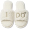 image:imageFunky Junque White Bridal Slippers Faux Fur Pearl Rhinestone Bride Slides  Plush faux fur slippers with rhinestone lettering for getting ready weddings bridal showers amp engagementsI Do White