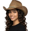 image:imageFunky Junque Womens Rhinestone Cowboy Hat  Lightweight Straw Cowboy Hat with Sun Protection Concerts Festivals and Western for WomenMixed Beads Trim  Tan