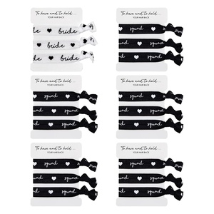 image:imageBachelorette Hair Ties  12 Pack 1 Bride amp 11 Squad  Stretch elastic hair ties with Bride and Bridesmaid lettering for bachelorette parties showers favors amp proposals6 Pack 1 Bride White  5 Squad Black
