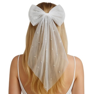image:imageBridal Hair Clip  Multi Pearl Bow  White  White bow hair clip with secure alligator grip for bachelorette parties bridal showers photos amp bride giftsMulti Pearl Bow  White