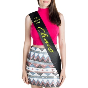 image:imageBridal Party Sash  Ill Bring The  Alibi  Satin sashes with foil lettering for bachelorette weekends bridal showers bride tribe crews amp bridesmaid giftsIll Bring the  Chaos BlackNeon Green