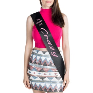 image:imageBridal Party Sash  Ill Bring The  Alibi  Satin sashes with foil lettering for bachelorette weekends bridal showers bride tribe crews amp bridesmaid giftsIll Bring the  Crazy BlackHot Pink