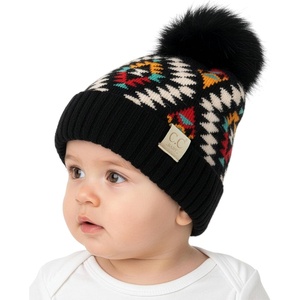 image:imageFunky Junque Baby Pom Pom Beanie  Soft Knit Infant Winter Hat for Baby Girls amp Boys Cozy Warm Newborn Beanie 012 MonthsAztec Pattern  Black