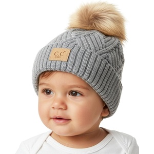image:imageFunky Junque Baby Pom Pom Beanie  Soft Knit Infant Winter Hat for Baby Girls amp Boys Cozy Warm Newborn Beanie 012 MonthsDiagonal Basketweave Pattern  Multi Heather Grey