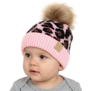 image:imageFunky Junque Baby Pom Pom Beanie  Soft Knit Infant Winter Hat for Baby Girls amp Boys Cozy Warm Newborn Beanie 012 MonthsLeopard  Baby Pink