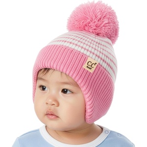 image:imageFunky Junque Baby Pom Pom Beanie  Soft Knit Infant Winter Hat for Baby Girls amp Boys Cozy Warm Newborn Beanie 012 MonthsStriped Earflap  Light PinkWhite