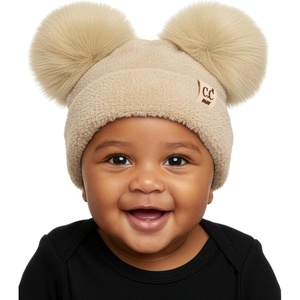 image:imageFunky Junque Baby Pom Pom Beanie Warm Winter Hat for Infants and Toddlers Chenille Double Pom Poms for Baby Girls amp BoysBeige