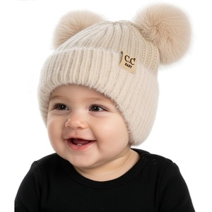 image:imageFunky Junque Baby Pom Pom Beanie Warm Winter Hat for Infants and Toddlers Chenille Double Pom Poms for Baby Girls amp BoysEarflap  Beige