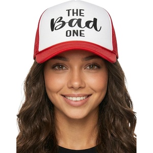 image:imageFunky Junque Bachelorette Trucker Hat for Women  Bride Squad Foam Mesh Cap Bridal Party FavorsThe Bad One  RedWhite
