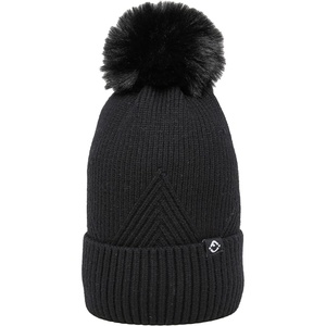 image:imageFunky Junque Basics Womens Pom Pom Beanie Winter Hats Cute Diagonal Pattern Fleece Lined Warm Stocking Caps Pompom TobogganBlack