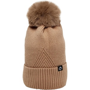 image:imageFunky Junque Basics Womens Pom Pom Beanie Winter Hats Cute Diagonal Pattern Fleece Lined Warm Stocking Caps Pompom TobogganBrown