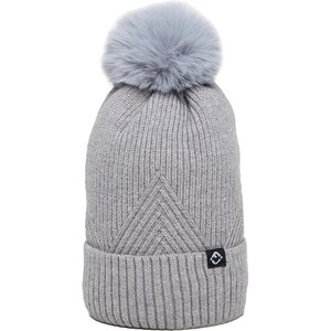 image:imageFunky Junque Basics Womens Pom Pom Beanie Winter Hats Cute Diagonal Pattern Fleece Lined Warm Stocking Caps Pompom TobogganGrey