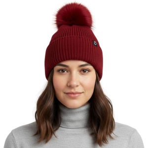 image:imageFunky Junque Basics Womens Pom Pom Beanie Winter Hats Cute Soft Warm Stocking Caps Ribbed Knit Cold Weather Toboggan PompomBurgundy