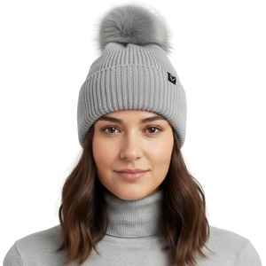 image:imageFunky Junque Basics Womens Pom Pom Beanie Winter Hats Cute Soft Warm Stocking Caps Ribbed Knit Cold Weather Toboggan PompomGrey