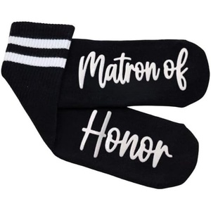 image:imageFunky Junque Bride Crew Socks Bachelorette Wedding Party Gift  Soft crewlength bride socks with chic bridal design for bachelorette parties spa days showers amp weddingsMatron of Honor Black