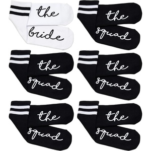 image:imageFunky Junque Bride Crew Socks Bachelorette Wedding Party Gift  Soft crewlength bride socks with chic bridal design for bachelorette parties spa days showers amp weddings6 Pack 1 Bride White  5 Squad Black