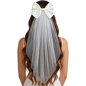 image:imageFunky Junque Bride to Be Veil Satin Tulle Bachelorette Headpiece  Doublelayered tulle veil with Bride To Be embroidery for bachelorette parties bridal showers photos amp keepsakesSatin Bow  White