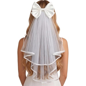 image:imageFunky Junque Bride to Be Veil Satin Tulle Bachelorette Headpiece  Doublelayered tulle veil with Bride To Be embroidery for bachelorette parties bridal showers photos amp keepsakesOversized Satin Bow W Ribbon Edge