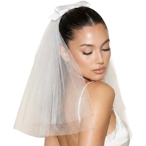 image:imageFunky Junque Bride to Be Veil Satin Tulle Bachelorette Headpiece  Doublelayered tulle veil with Bride To Be embroidery for bachelorette parties bridal showers photos amp keepsakesSatin Batwing Bow Shoulder Veil