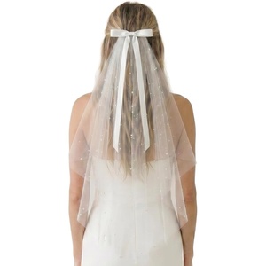 image:imageFunky Junque Bride to Be Veil Satin Tulle Bachelorette Headpiece  Doublelayered tulle veil with Bride To Be embroidery for bachelorette parties bridal showers photos amp keepsakesSatin Bow W Pearls