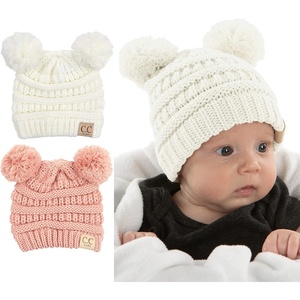 image:imageFunky Junque Double Pom Pom Baby Beanie  Newborn Girl Winter Hat 012 Months Cute Cozy Knit Infant Beanies for Cold Weather2 Pack  Ivory  Indi Pink  Double Pom