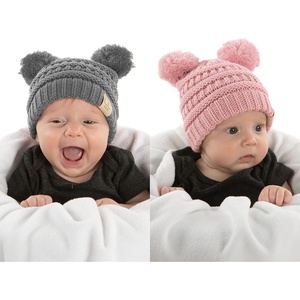 image:imageFunky Junque Double Pom Pom Baby Beanie  Newborn Girl Winter Hat 012 Months Cute Cozy Knit Infant Beanies for Cold Weather2 Pack Pale Pink  Heather Grey  Double Pom